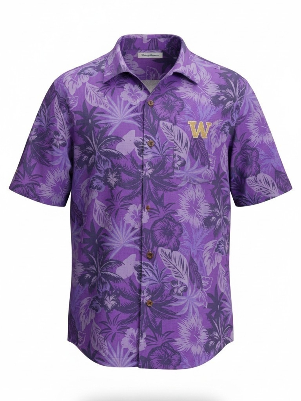 Tommy Bahama UW Huskies Men’s XL/TG 100% Silk Hawaiian Camp Shirt Purple Floral